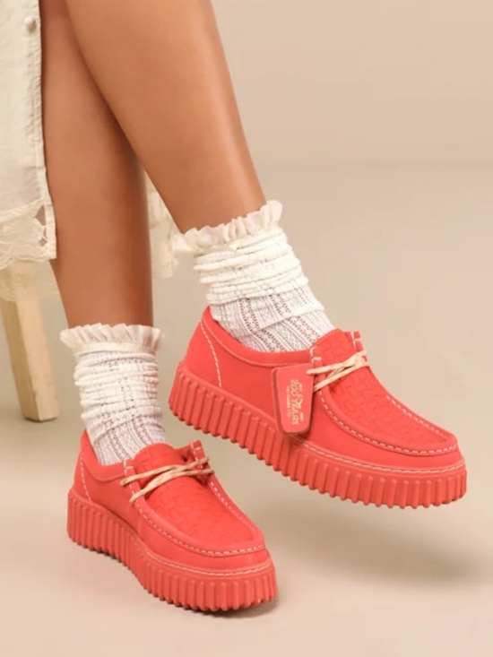 Clarks Shoes - Clarks Suede Torhil Bee Comfort Platform Moccasin Toe Loafers (Coral)